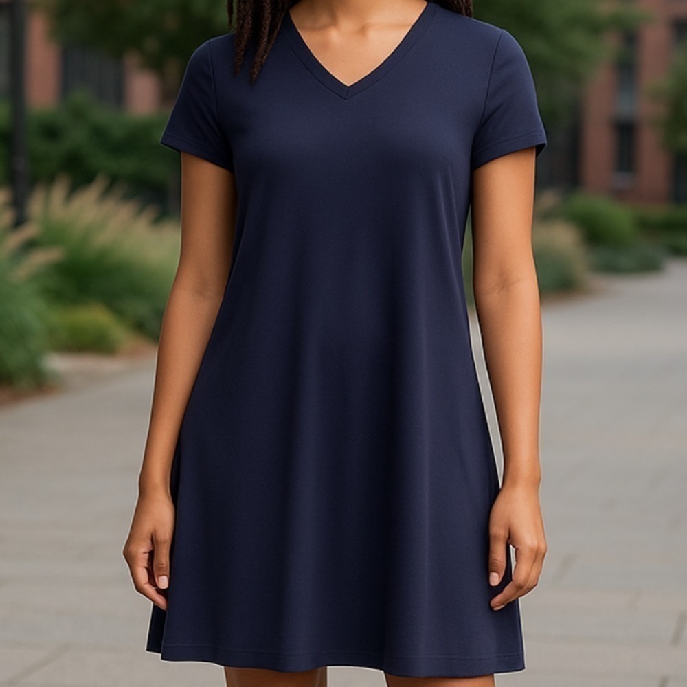 Eileen Fisher Dress Navy Blue Cap Sleeve Womens Xsmall